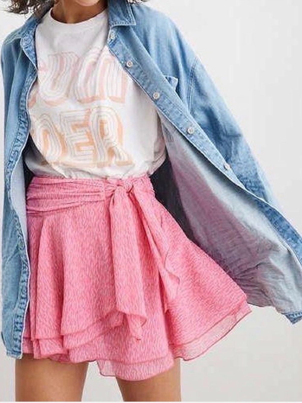 Aerie Mini Pink Chiffon Wrap Skirt -  Small- NEW